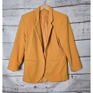Michele Womens Blazer Size 12 Yellow One Button Lined 100% Wool Vintage Classic